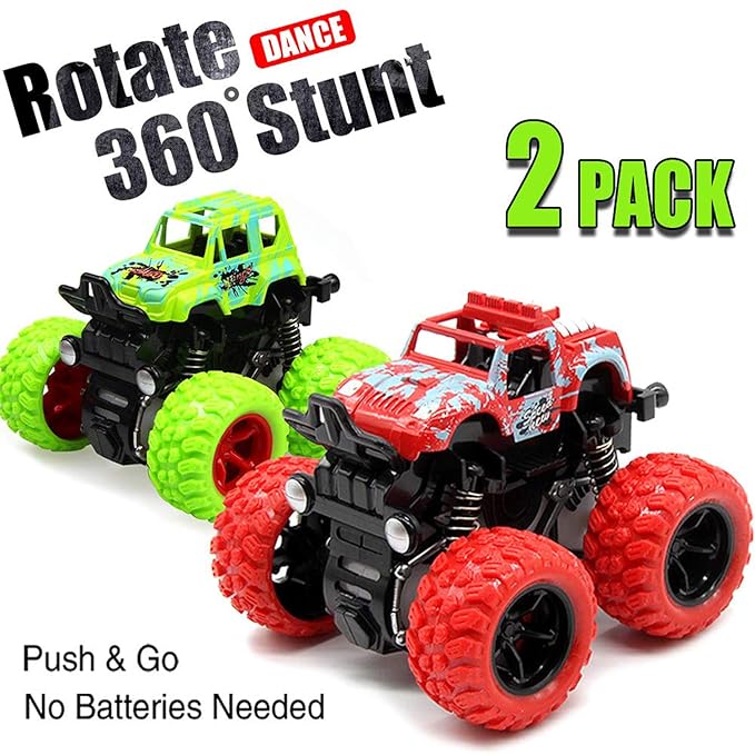 Monster Trucks for Boys, 2 Pack Push Cars for Toddlers, 360 Degree