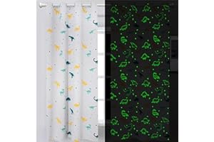 MUWAGO Dinosaur Curtains for Boys Bedroom Glow in the Dark Cartoon Rod Pocket Kids Boys Girls Simple Childish Cute Dino Wildlife Animals Pattern Window Drapes Nursery Bedroom Playroom Living room 2 Panels