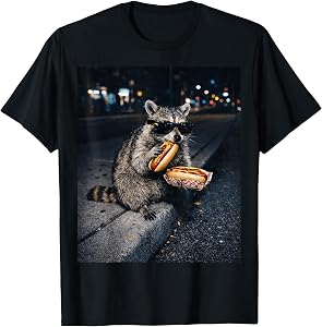 Raccoon Eating Hot Dogs Meme Hungry Trash Panda Snack Animal T-Shirt
