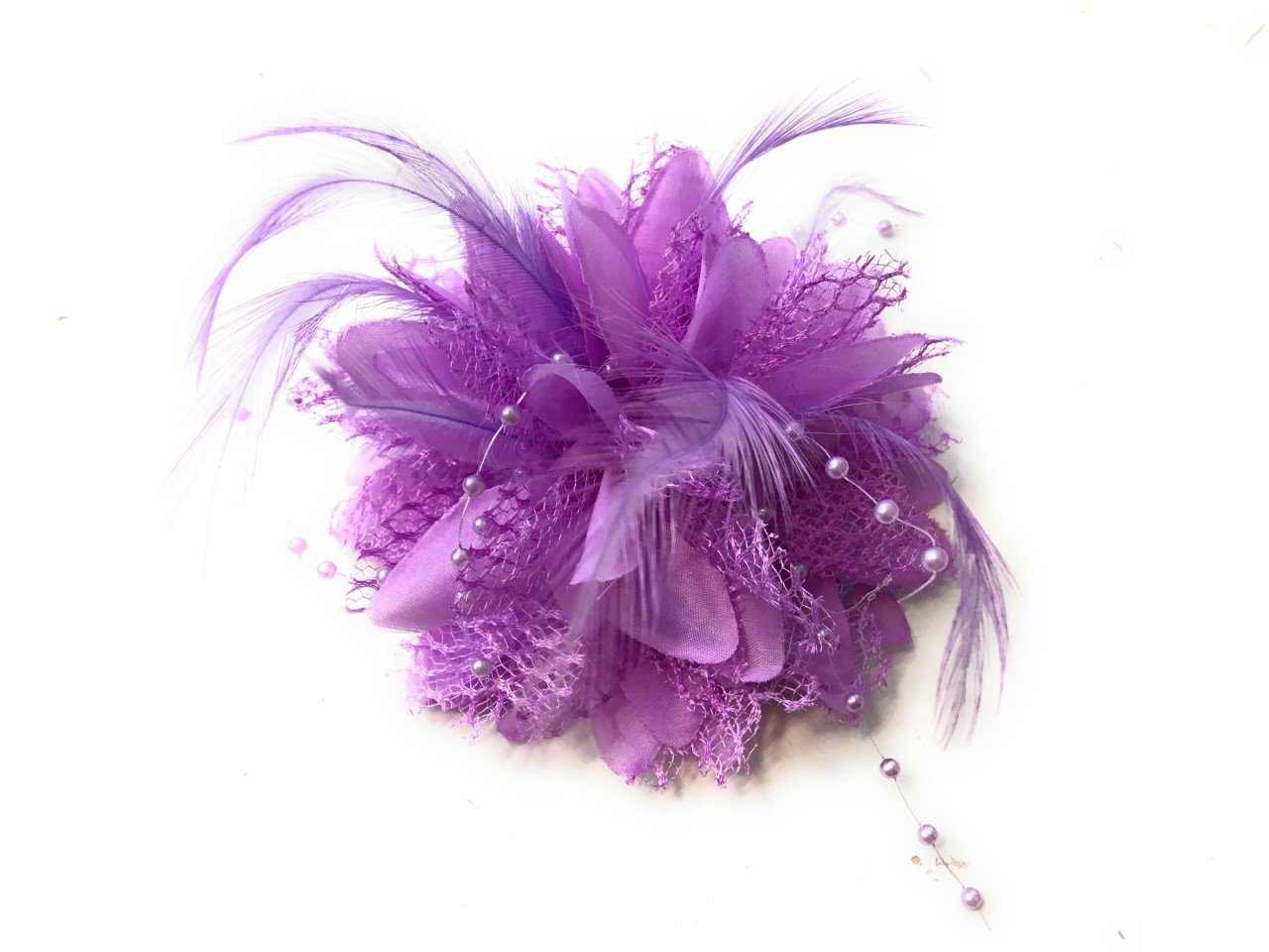 Flower Feather Bead Corsage Hair Clips Fascinator Hairband and Pin (Lilac) — image 1