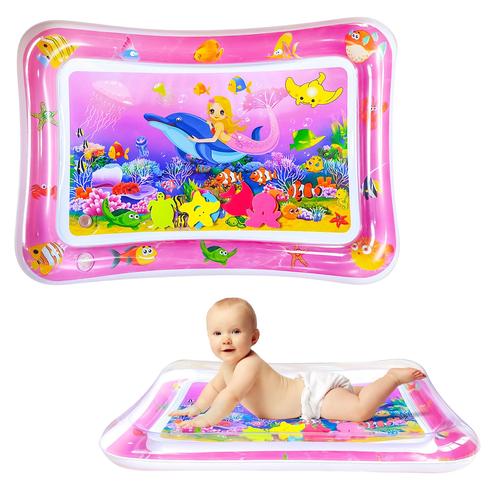 COSORO Tummy Time Mat Inflatable Water Mat for Babies,70*50cm Pink Mermaid Water Cushion Baby Inflatable Water Play Mat Sensory Toy for Infants,Toddlers Baby Toys 3-12 Months Newborn Girls Boys Gifts