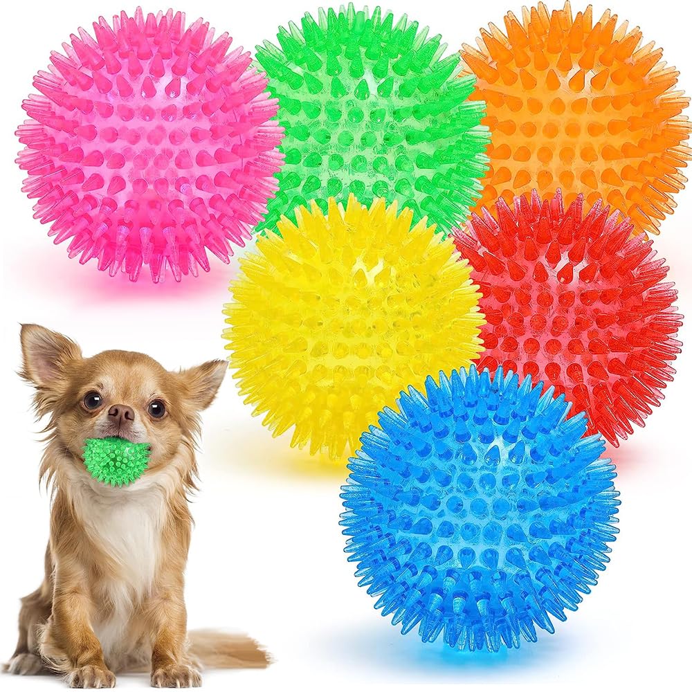 Doaizer Squeaky Dog Toy Balls for Small Medium Dogs, Puppy Chew Toys for Teething, Spiky Dog Balls for Small Dogs, Durable Dog Toys for Teeth Cleaning and Training - Safe, BPA Free(6-PACK)