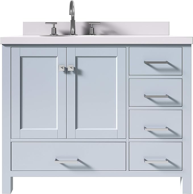 DKB 43" Inch Bathroom Vanity In Grey with Pure White Quartz