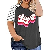 Plus Size Valentine's Day T-Shirt for Women Buffalo Plaid Heart Printed Shirt Tops Short Sleeve Casual Graphic Tees
