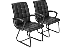 Joyoolife 2 Pack Office Guest Chair, Reception Chairs Waiting Room Chairs with Arms, Conference Room Chairswith Metal Frame, PU Leather Office Chair No Wheels with Sled Base