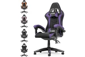 Bigzzia Gaming Chair Office Chair, Reclining High Back PU Leather Computer Desk Chair with Headrest and Lumbar Support, Adjustable Swivel Rolling Video Game Chairs Ergonomic Racing Chair, Purple