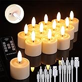 UniEasy 12 Pack Rechargeable Tea Lights with Remote Timer, Battery Operated LED Tealight Flameless Candles, Flickering Tealights for Votive, Weddings, Parties, Halloween, Christmas, Home Decoration
