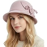 Panchitalk Woolen Cloche Hat for Women, 1920s Vintage Flower Bucket Hat Winter Warm Church Bowler Cap, 56-58cm