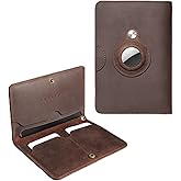 XGUO RFID Blocking Leather Passport Holder for Travel with AirTag Slot, Slim Passport Cover Travel Wallet for Women Men, Travel Must Haves Gifts (Dark Brown)