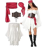 Geehora Women's Pirate Costume Set: Off Shoulder Renaissance Dress & Elastic Corset Cosplay, Pirate Festival Outfit