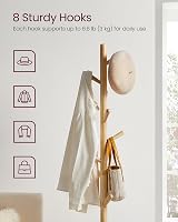 VASAGLE Coat Rack Solid Wood Free Standing Coat Tree 8 Hooks Natural Beige view 3