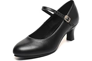 foralod Classic Ballroom Dance Shoes for Women, Black Character Shoes, Prom Dance Heels with Low Kitten Heels Ankle Strap Rubber Sole Design, Dress Shoes for Women, Formal Shoes Office Working