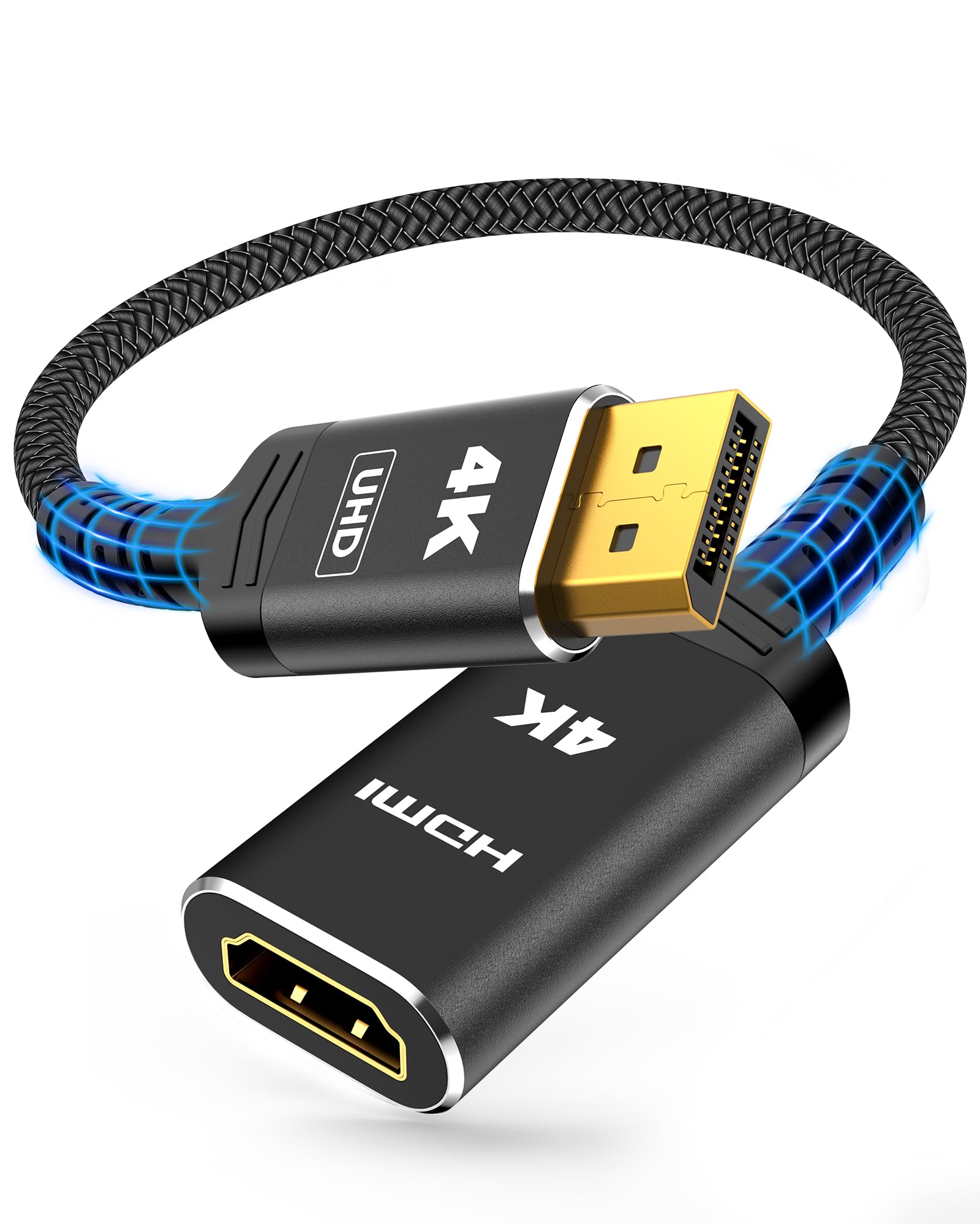 Photo 1 of Highwings 4K DisplayPort to HDMI Adapter, Uni-Directional DP to HDMI Adapter Converter Cable Male to Female, HDMI Abapter Compatible with Laptop Desktop HDTV Monitor Projector, Black, Passive