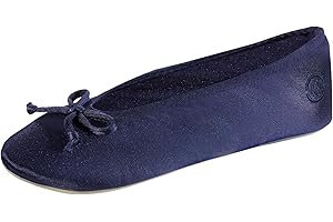 isotoner womens Classic Stretch Satin Ballerina Slippers With Bow Tie and Leather Sole Slipper