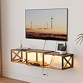 NinPeen Floating TV Stand with Power Outlets,Wall-Mounted Entertainment Console with led Light，Floating TV Shelf for Under TV Storage (Rustic Brown, 46" W)