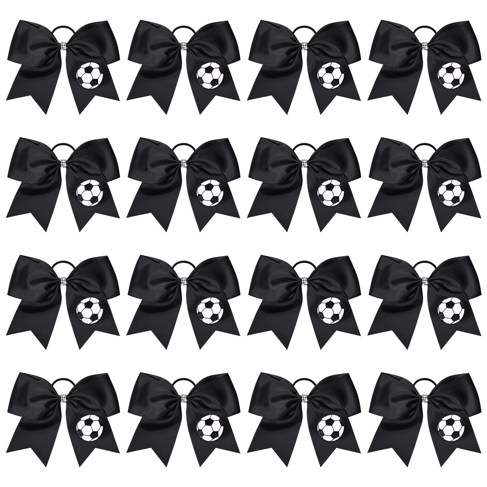 Photo 1 of 16PCS Soccer Bows for Girls 8'' Large Cheer Hair Bows with Elastic Band Soccer Hair Bows for Teen Girls Cheerleading Ponytail Holder for Football Game, Black