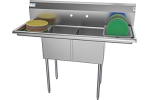 KoolMore - SB141611-12B3 2 Compartment Stainless Steel NSF Commercial Kitchen Prep & Utility Sink with 2 Drainboards - Bowl Size 14" x 16" x 11", Silver