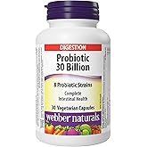 Webber Naturals Probiotic 30 Billion, 8 Probiotic Strains, 30-Capsules | For Digestive Health, 8 Probiotic Strains, Vegetarian