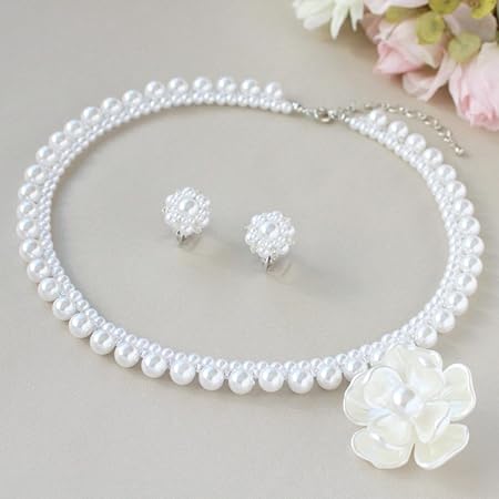 Amazon 手作りキット フォーマルアクセサリー3点セット グラース ネックレス イヤリング ブローチ ホワイトパール Laciqbeads ラシクビーズ ビーズ アクセサリーキット 通販
