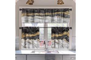 MCALK Marble and Gold Blackout Kitchen Curtains Tiers and Valances Set 3 Piece for Windows Abstract Texture Kitchen Window Curtains Set,Gold Glitter Marble Valances for Living Room(36" Tiers Set)