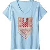 Womens Palestine Women's Islam Folklore Palestinian Thobe Girls Dress V-Neck T-Shirt