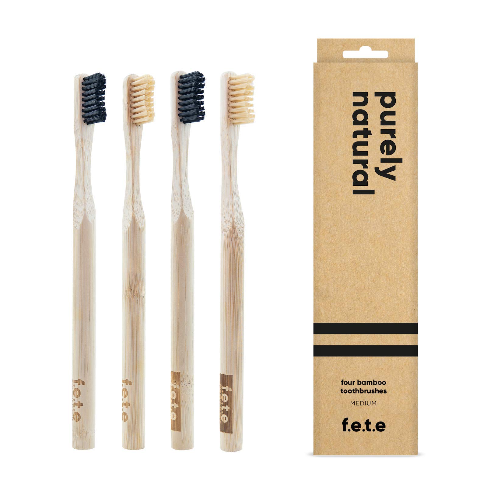 f.e.t.e | Purely Natural Bamboo Toothbrushes | Biodegradable & Compostable Handle | Recyclable Medium Bristles | Sustainable | Vegan