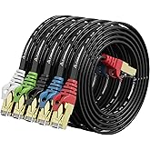 Cat8 Black Ethernet Cable 3ft 5Pack with Colored Connectors, High Speed 2000MHz 40Gbps LAN Cord, RJ45 Cat 8 Flat Patch Cable 