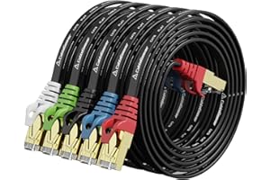 Cat8 Black Ethernet Cable 3ft 5Pack with Colored Connectors, High Speed 2000MHz 40Gbps LAN Cord, RJ45 Cat 8 Flat Patch Cable 