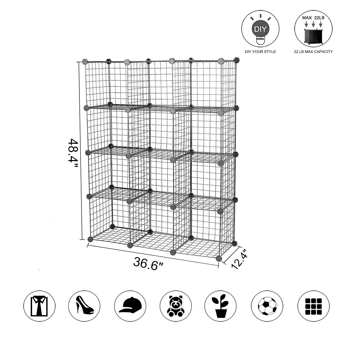 Office 36 6 L X 12 4 W X 36 6 H Living Room 9 Cube Modular Bookcase C Ahome Metal Wire Cube Storage Black Kid S Room Stackable Storage Wire Mesh Bookcase Shelves Or Shoe Rack Diy For Closet Tools