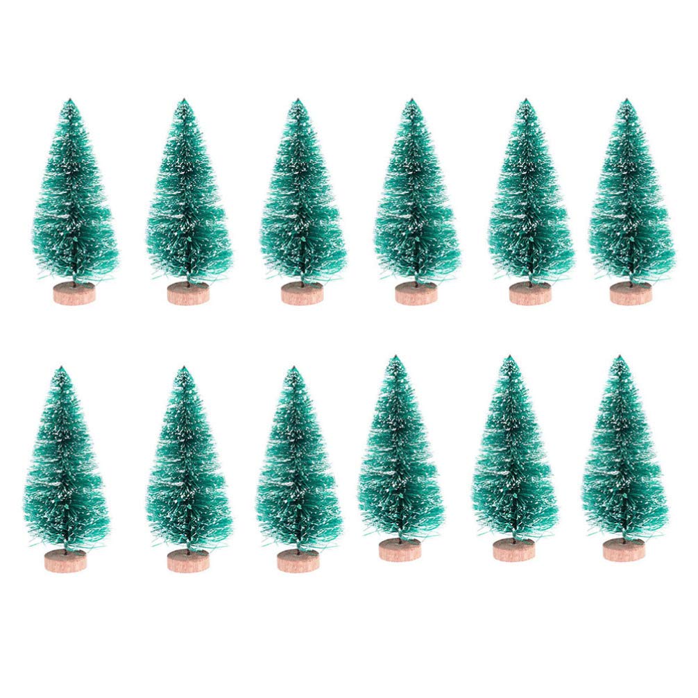NUOBESTY Mini Christmas Tree Desktop Xmas Tree Model Decor Christmas Tree Ornaments Party Accessory Supplies with Wooden Stand for Xmas Party Decor ，24pcs