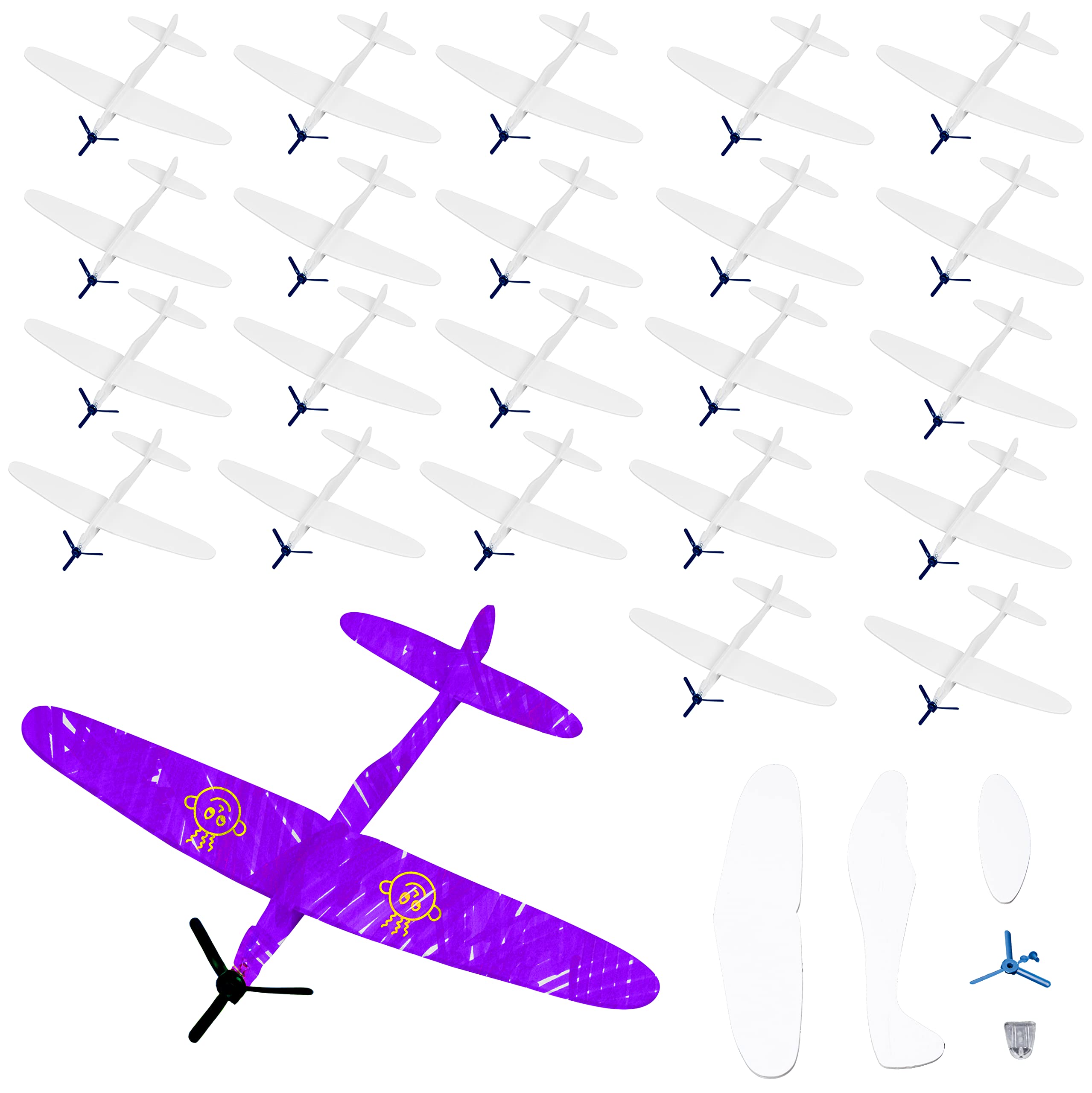 THE TWIDDLERS - 24 Design It Yourself Flying Foam Aeroplanes Gliders - 19cm - Perfect Party Bag Fillers for Kids