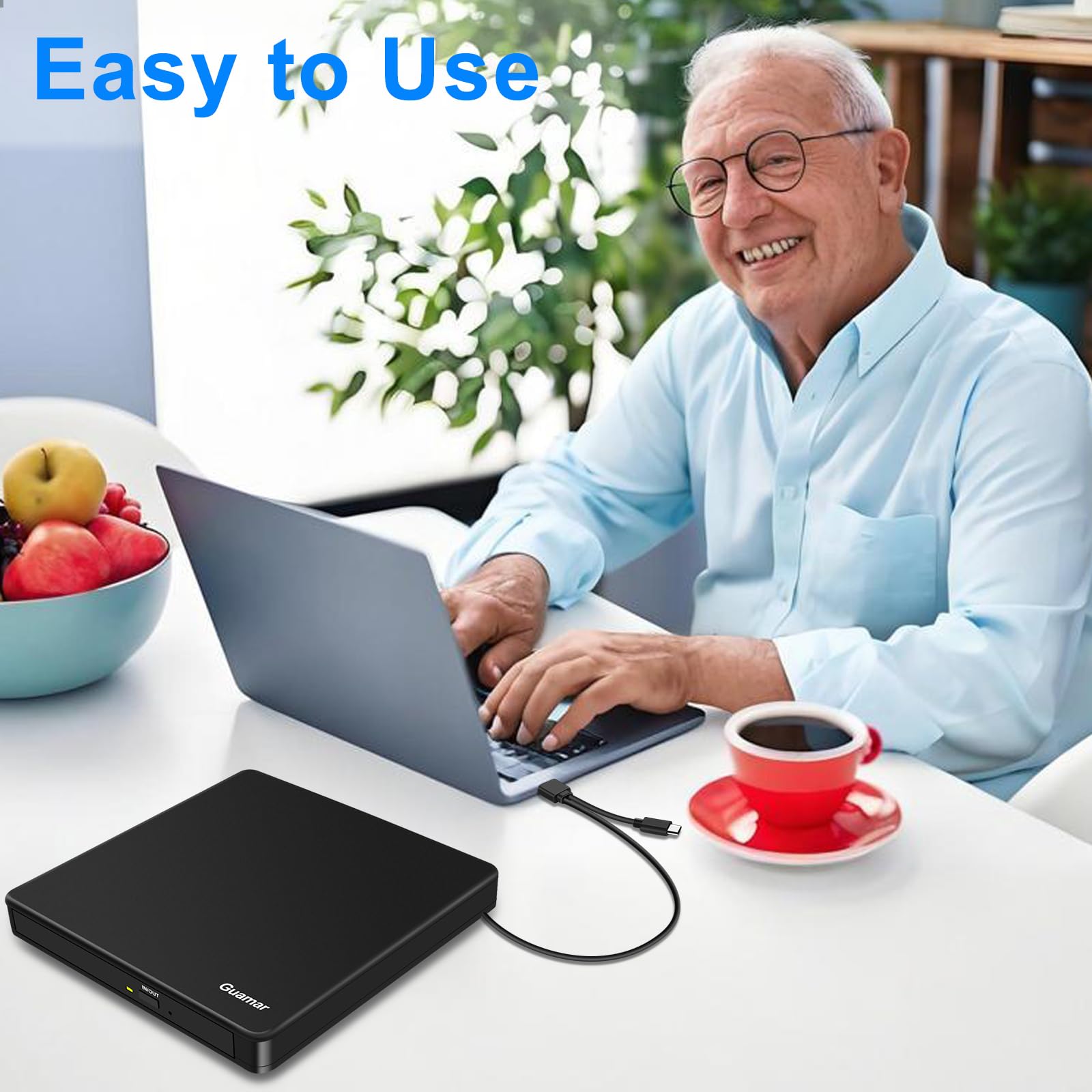 Guamar External DVD Drive USB 3.0 DVD Player for Laptop with 2 USB Ports and 2 TF/SD Card Slots CD Burner for Mac PC Windows Linux(Black)