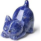 NUKAYAI 2" Blue Sodalite Cat Crystal Statue Carved Healing Stone Natural Figurines for Gemstones Home Room Decor Carved Handcrafted Cute Statue Lazy Sculpture Kitten Gifts for Cat Lovers Women