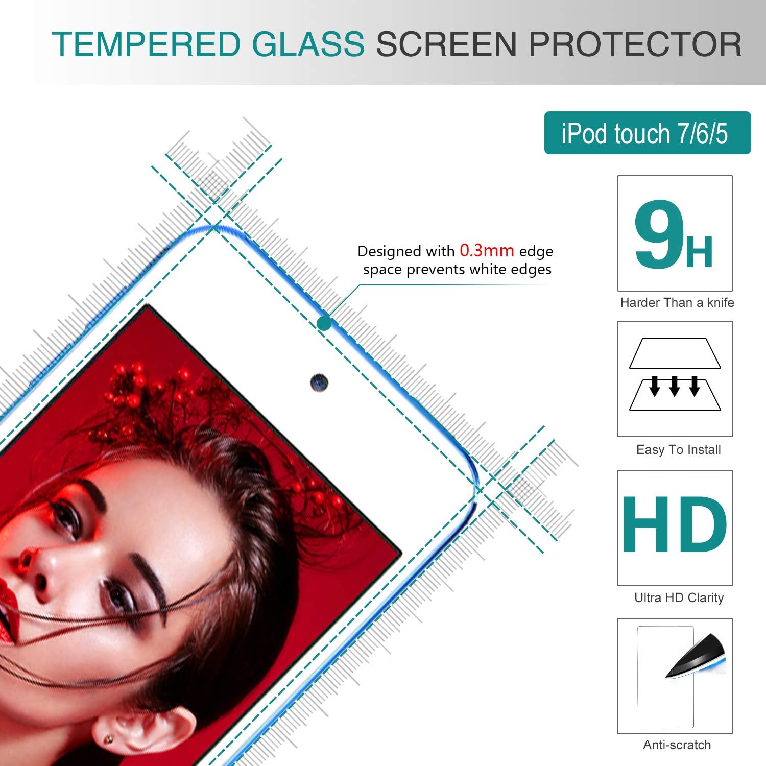 iPod Touch 7 Case, iPod Touch 6 Case, iPod Touch 5 Case with Tempered Glass Screen Protector [2 Pack], LeYi Shockproof Crystal Clear Soft Bumper Hard Case for Apple iPod Touch 7th/ 6th/ 5th Generation