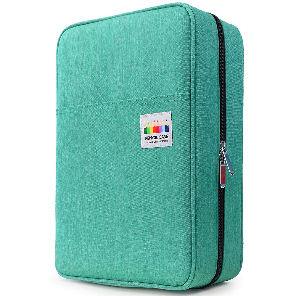 YOUSHARES 300 Slots Large Pencil Case - Big Capacity Colored Pencil Case Organizer Pen Case with Multilayer Holder for Prismacolor Colored Pencils & Gel Pen (Green)