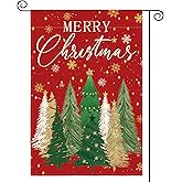 AVOIN colorlife Merry Christmas Garden Flag 12x18 Inch Double Sided Outside, Christmas Tree Snowflake Winter Holiday Yard Outdoor Decorative Flag Red