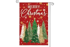 AVOIN colorlife Merry Christmas Garden Flag 12x18 Inch Double Sided Outside, Christmas Tree Snowflake Winter Holiday Yard Outdoor Decorative Flag Red