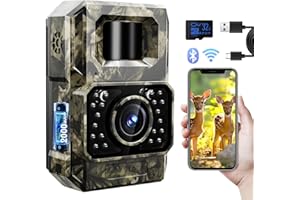 MAXDONE WiFi Trail Camera Bluetooth Game Camera, 2000mAh Built-in Battery Rechargeable Power Hunting Cameras with Night Vision Trail Cam Bluetooth 48MP Wildlife Cameras Wi-Fi Deer Cams