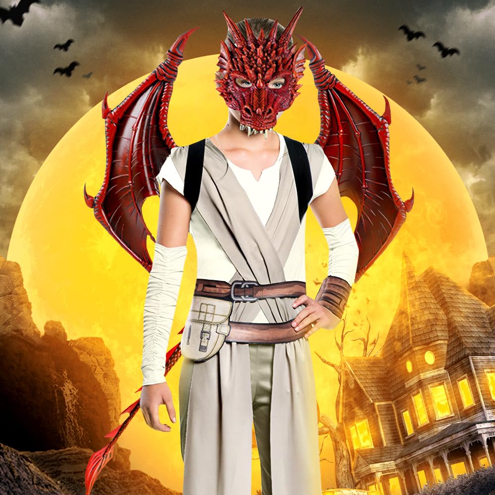 MENGKAO Dragon Costume Kids Dinosaur Wings Tail Mask Set Boys Girls Children Dress Up Dino Props for Halloween Cosplay Party