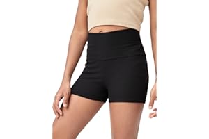 Cozyease Girls' Ribbed Knit High Waist Biker Shorts Solid Wide Waistband Shorts Leggings