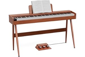 UMOMO 88 Key Weighted Digital Piano, 88 Key Electric Piano for Beginner/Adults with Music Stand, Power Adapter, 3 Pedal, Headphone Jack, Brown