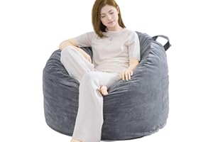 TaiBest Bean Bag Chairs for Adults/Kids with Memory Foam Filling,Removable and Washable Velvet Cover,Multiple Sizes,Soft and Comfortable (Dark Grey, 3FT)