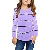 Ebifin Girls Casual Short/Long Sleeve T Shirts Crewneck Tunic Tops Kids Button Striped Tee Blouses Size 4-15
