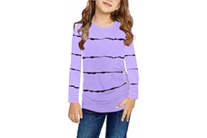 Ebifin Girls Casual Short/Long Sleeve T Shirts Crewneck Tunic Tops Kids Button Striped Tee Blouses Size 4-15