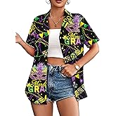 Mardi Gras Shirts for Women: Carnival Fat Tuesday Shirt New Orleans Party T-Shirt Mardi Gras Outfit Button Up Tee Tops