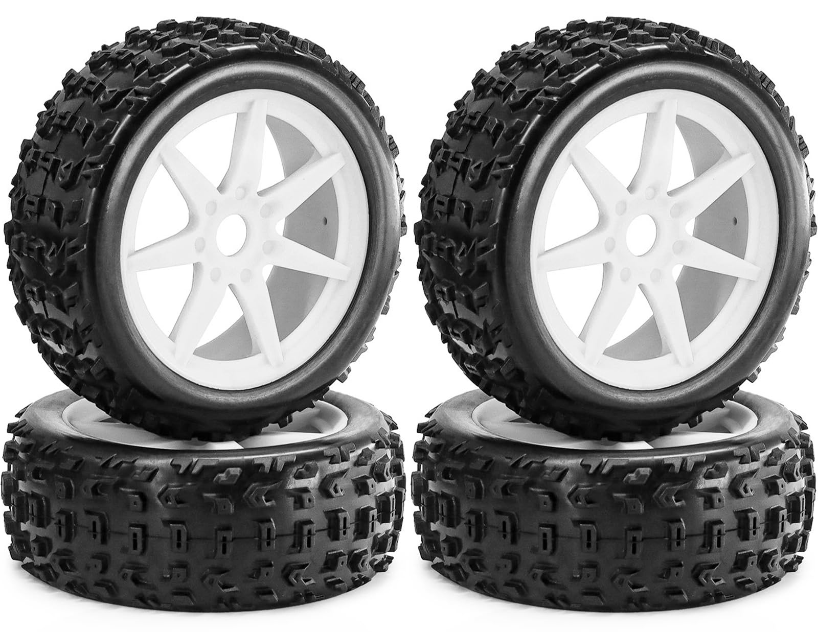 RcThjia 1/8 RC Off-Road Buggy Racing Tires and Wheels 17mm Hex RC Tires with Foam Inserts for ARRMA 1/8 Typhon 3S/6S Losi 8IGHT HongNor FS Racing KYOSHO MP10 MP9 MP9e Neo HSP Hyper. (4PCS/Set)