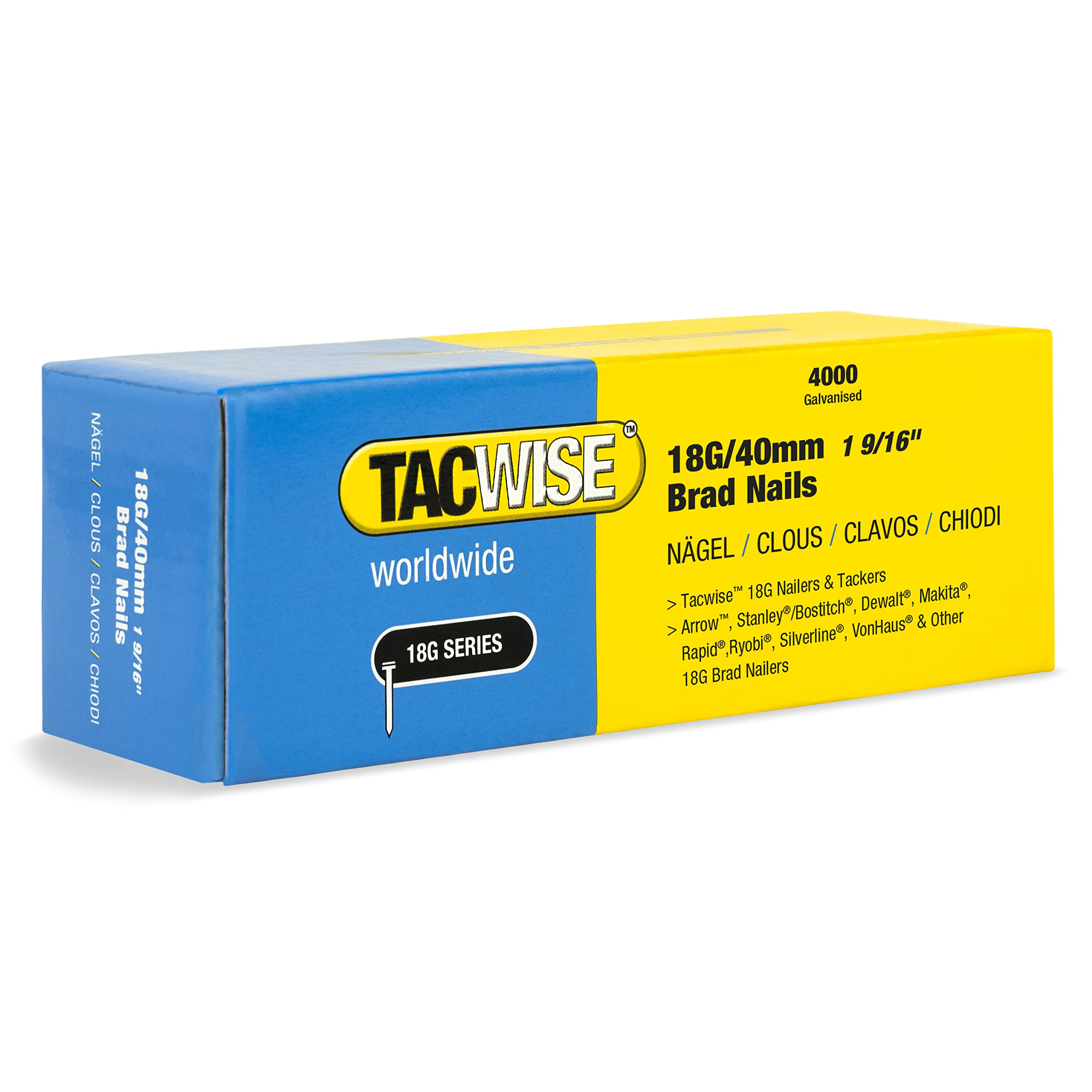 Tacwise 1714 Type 18G / 40 mm Galvanised Brad Nails, Pack of 4,000