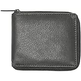 Texan Bull RFID Men's Leather Zipper wallet Zip Around Wallet Bifold Multi Card Holder (Black)