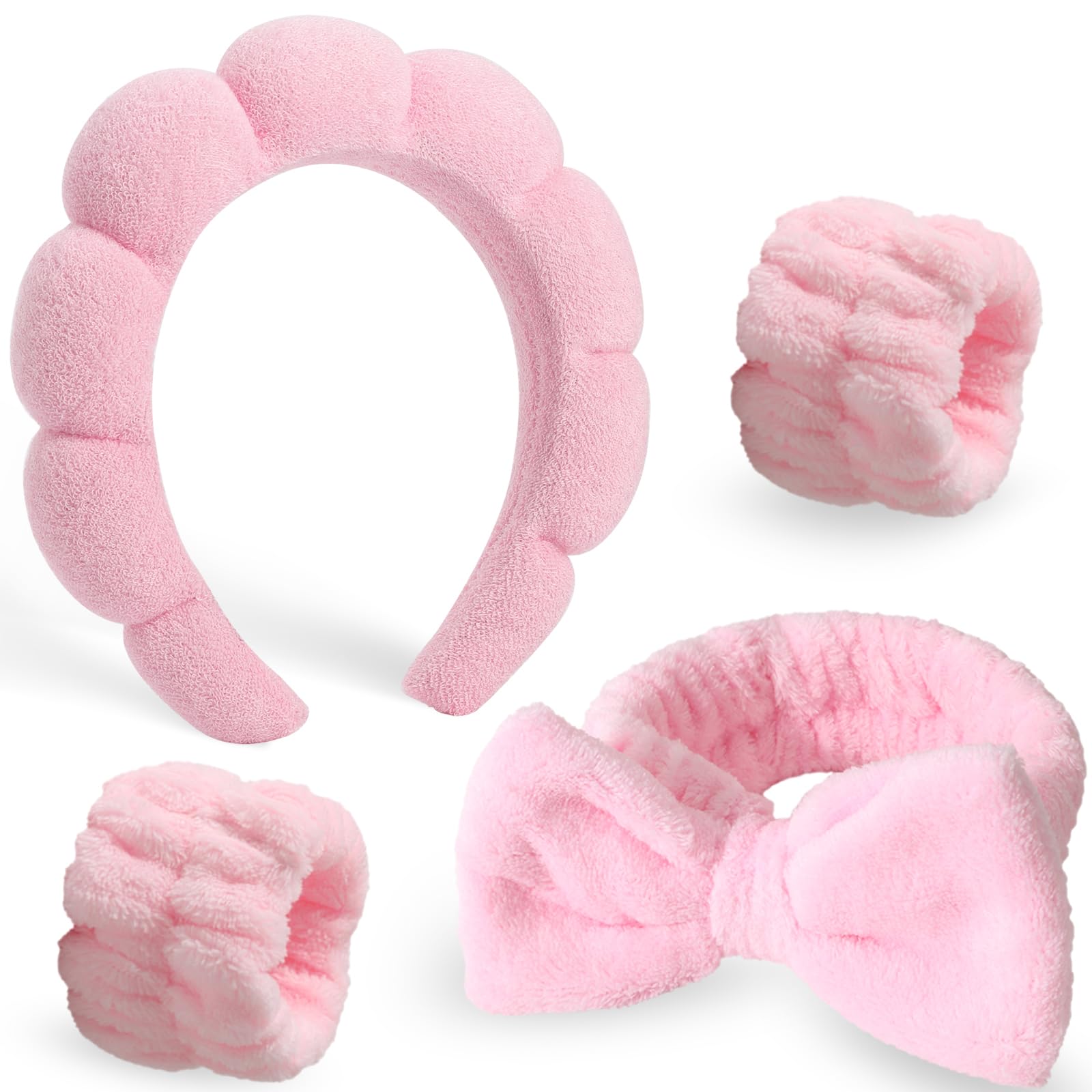 DRESHOW Spa Headband for Washing Face Skincare Hairbands Face Washing Wristband Set Makeup Terry Cloth Towel Headbands for Skincare Sponge Puffy Make Up Hair Band for Women Girls