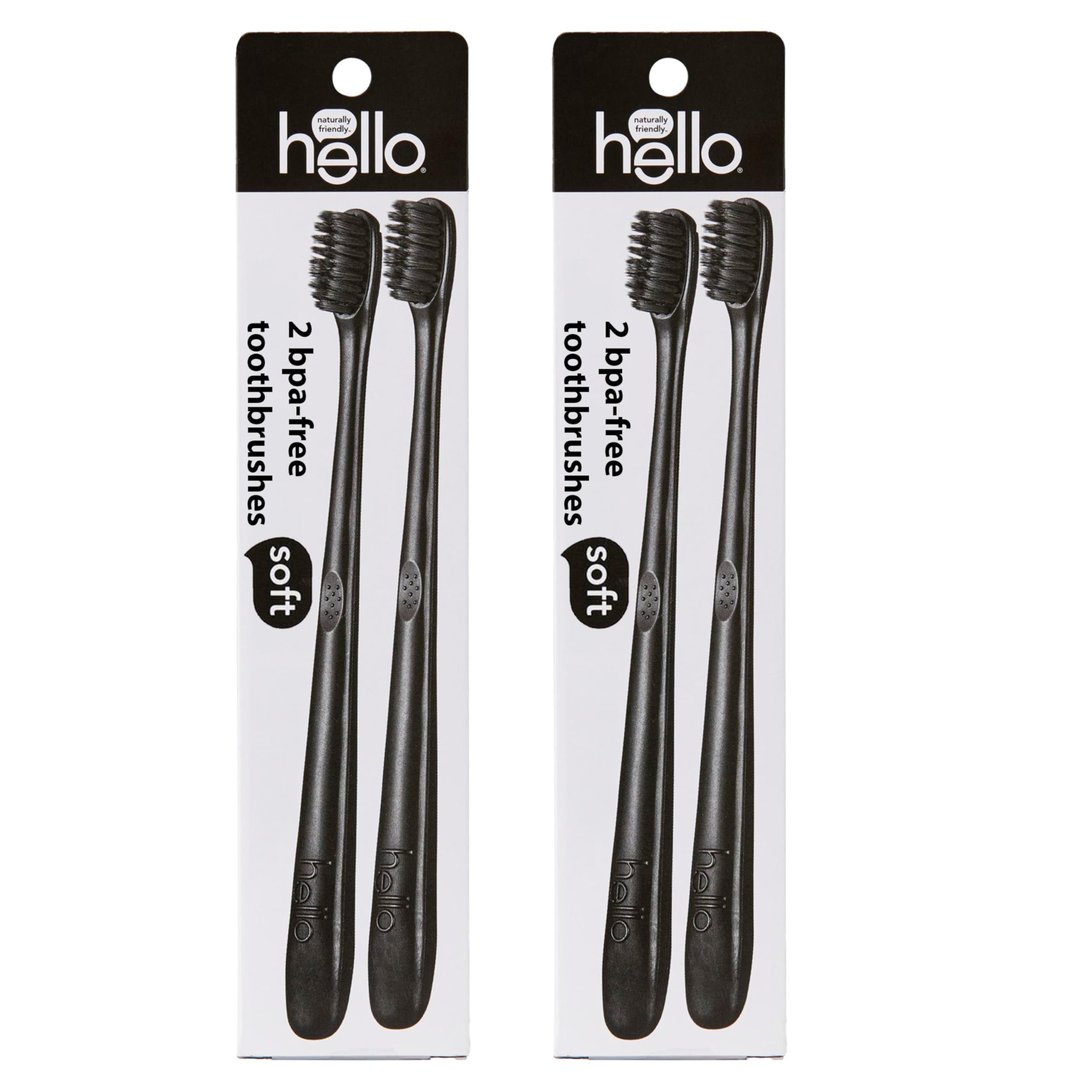 Photo 1 of *ONLY 1* hello Charcoal Soft Toothbrush with Activated Charcoal from Sustainable Bamboo, BPA- Free, Made from Plant-Based Materials, 4 Pack